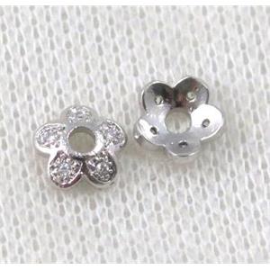copper beadcaps paved zircon, platinum plated, approx 8mm dia [FDZN1085]