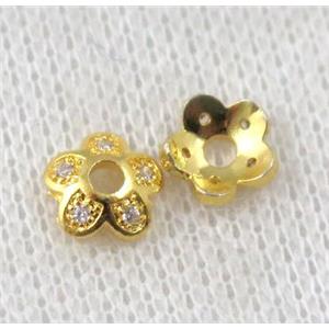 copper beadcaps paved zircon, gold plated, approx 8mm dia [FDZN1086]