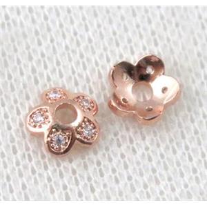 copper beadcaps paved zircon, rose gold, approx 8mm dia [FDZN1087]