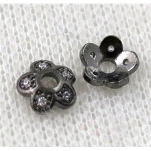 copper beadcaps paved zircon, black plated, approx 8mm dia [FDZN1088]