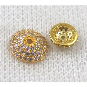 copper bead caps paved zircon, gold plated, approx 10mm dia [FDZN1089-10MM]
