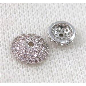 copper bead caps paved zircon, platinum plated, approx 10mm dia [FDZN1090-10MM]