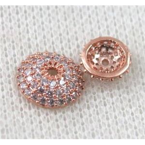 copper beadcaps paved zircon, rose gold, approx 8mm dia [FDZN1091-8MM]