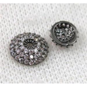 copper beadcaps paved zircon, black plated, approx 8mm dia [FDZN1092-8MM]