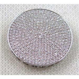 copper bead paved zircon, circle, platinum plated, approx 30mm dia [FDZN1093]