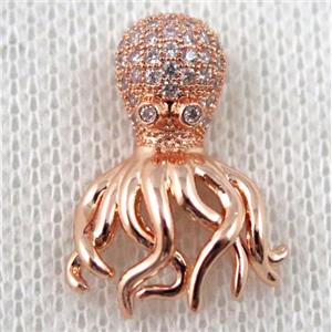 copper octopus beads paved zircon, rose gold, approx 14x22mm [FDZN1097]