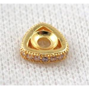 copper triangle bead paved zircon, gold plated, approx 10x10x10mm [FDZN1102]