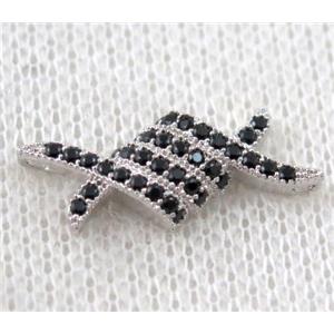 copper connector paved zircon, platinum plated, approx 9x20mm [FDZN1122]