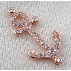 copper anchor pendant paved zircon, rose gold plated, approx 15x30mm [FDZN1124]