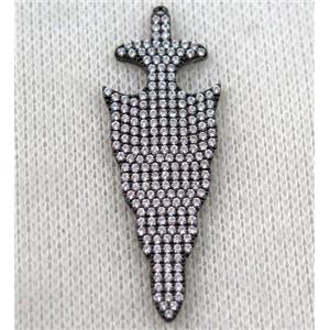 copper arrowhead pendant paved zircon, black plated, approx 16x47mm [FDZN1125]