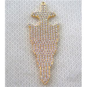 copper arrowhead pendant paved zircon, gold plated, approx 16x47mm [FDZN1127]