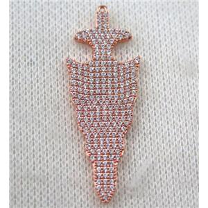 copper arrowhead pendant paved zircon, rose gold, approx 16x47mm [FDZN1128]