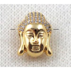 copper buddha beads paved zircon, gold plated, approx 13x18mm [FDZN1129]