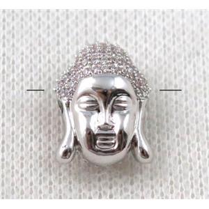 copper buddha beads paved zircon, platinum plated, approx 13x18mm [FDZN1130]