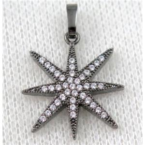 copper north star pendant paved zircon, black plated, approx 22mm dia [FDZN1131]