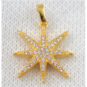 copper north star pendant paved zircon, gold plated, approx 22mm dia [FDZN1132]