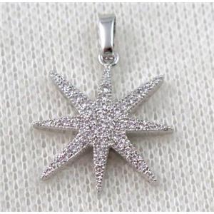 copper north star pendant paved zircon, platinum plated, approx 22mm dia [FDZN1133]