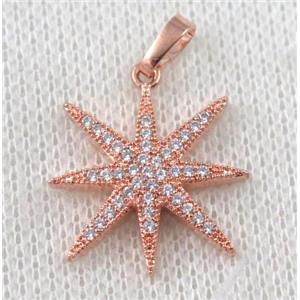copper north star pendant paved zircon, rose gold plated, approx 22mm dia [FDZN1134]