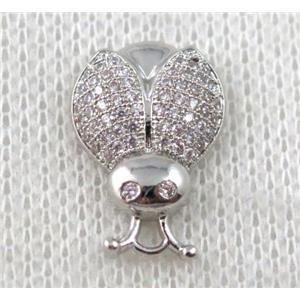 copper beetle pendant paved zircon, platinum plated, approx 12x18mm [FDZN1137]