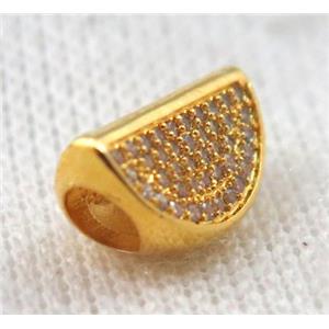 copper bead paved zircon, gold plated, approx 10x14mm, 4mm hole [FDZN1140]