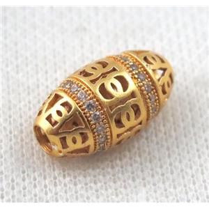 copper oval beads paved zircon, gold plated, approx 12x20mm [FDZN1144]