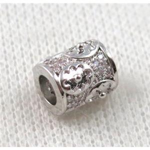 copper tube bead paved zircon, platinum plated, approx 8x10mm, 4mm hole [FDZN1145]