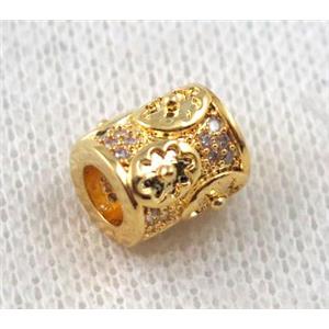 copper tube bead paved zircon, gold plated, approx 8x10mm, 4mm hole [FDZN1146]