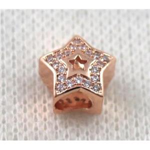 copper star bead paved zircon, rose gold, approx 10mm, 5mm hole [FDZN1148]