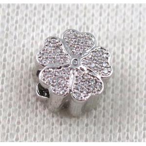 copper flower bead paved zircon, platinum plated, approx 12mm dia, 5mm hole [FDZN1151]