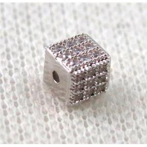 copper cube bead paved zircon, platinum plated, approx 5x5x5mm [FDZN1153]