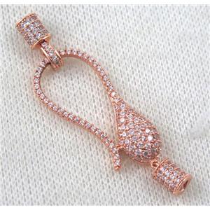 copper clasp paved zircon, rose gold, approx 16x35mm, 6x10mm [FDZN1157]