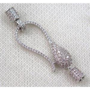 copper connector clasp paved zircon, platinum plated, approx 16x35mm, 6x10mm [FDZN1158]