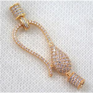 copper connector clasp paved zircon, gold plated, approx 16x35mm, 6x10mm [FDZN1159]