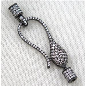 copper connector clasp paved zircon, black plated, approx 16x35mm, 6x10mm [FDZN1160]