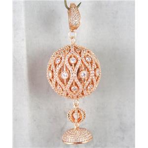 copper pendant clasp paved zircon, rose gold, approx 30mm, 10mm, 16mm [FDZN1161]