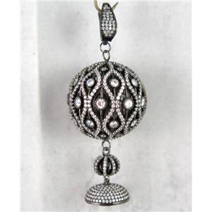 copper pendant clasp paved zircon, black, approx 30mm, 10mm, 16mm [FDZN1162]