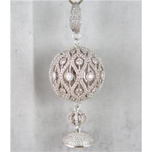 copper pendant paved zircon, platinum plated, approx 30mm, 10mm, 16mm [FDZN1163]