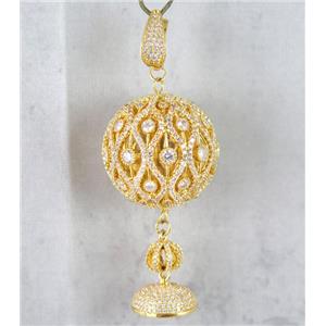 copper pendant paved zircon, gold plated, approx 30mm, 10mm, 16mm [FDZN1164]