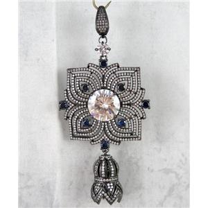 copper pendant paved zircon, black, approx 40x40mm, 16x25mm [FDZN1165]