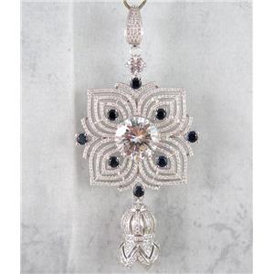 copper pendant paved zircon, platinum plated, approx 40x40mm, 16x25mm [FDZN1166]
