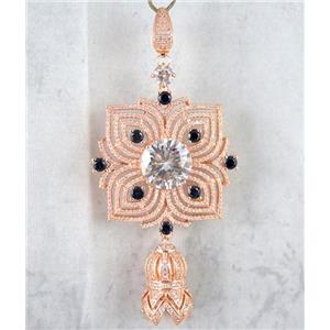 copper pendant paved zircon, rose gold plated, approx 40x40mm, 16x25mm [FDZN1167]