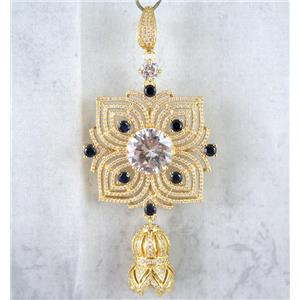 copper pendant paved zircon, gold plated, approx 40x40mm, 16x25mm [FDZN1168]