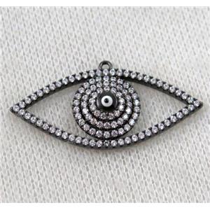 copper pendant paved zircon, evil eye, black, approx 20x38mm [FDZN1170]