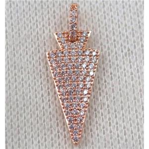 copper arrowhead pendant paved zircon, rose gold, approx 10x30mm [FDZN1173]