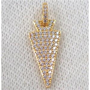 copper arrowhead pendant paved zircon, gold plated, approx 10x30mm [FDZN1175]