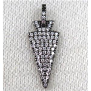 copper arrowhead pendant paved zircon, black, approx 10x30mm [FDZN1176]