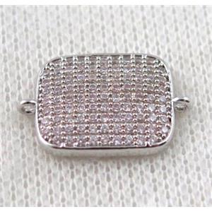 copper connector paved zircon, rectangle, platinum plated, approx 13x20mm [FDZN1178]