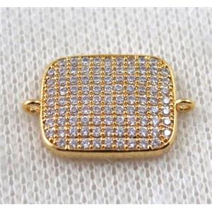 copper connector paved zircon, rectangle, gold plated, approx 13x20mm [FDZN1179]