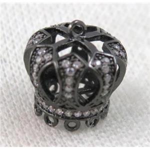 copper crown tassil bail paved zircon, black, approx 16mm [FDZN1185]