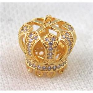 copper crown tassil bail paved zircon, gold plated, approx 16mm [FDZN1186]